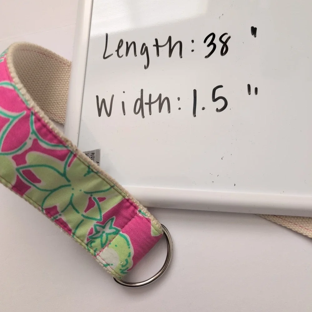 Lilly Pulitzer Canvas Belt Tropical Floral Pink Green D Ring Sz M Preppy Coastal